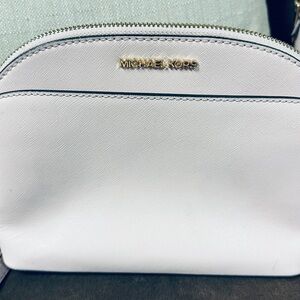 MICHAEL KORS White Saffiano Dome Crossbody with Gold Hardware